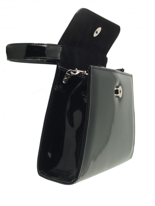 LONI Trophy Clutch Handbag with Shoulder Strap in Patent