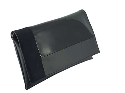 LONI Contrast Clutch Shoulder Bag Faux Leather Patent Suede