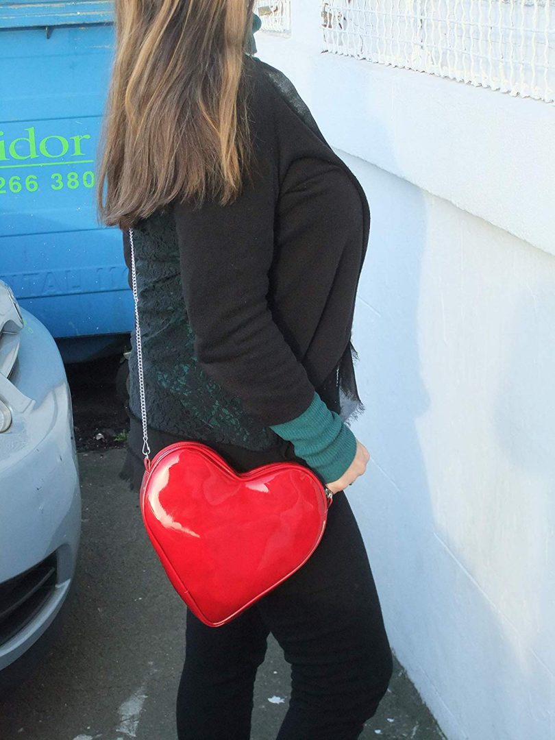 LONI Heart Shape Valentine Patent Clutch Shoulder Crossbody Bag 