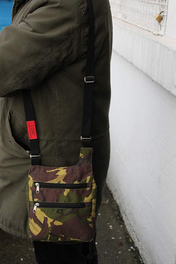 LONI Mens Crossbody Bag Camouflage/Tartan/Leather Look