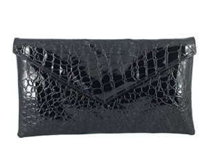 LONI Neat Clutch / Shoulder Bag Faux Patent Animal Croc