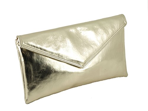 Loni Neat envelope metallic faux leather clutch/shoulder/evening bag in Gold