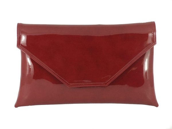 Loni Stylish Large Envelope Patent Clutch Bag/Shoulder Bag Wedding Party Prom Bag in Burgundy Wine Red