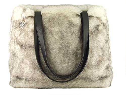 Fun furry winter tote/shoulder bag available in faux fur beige or grey 