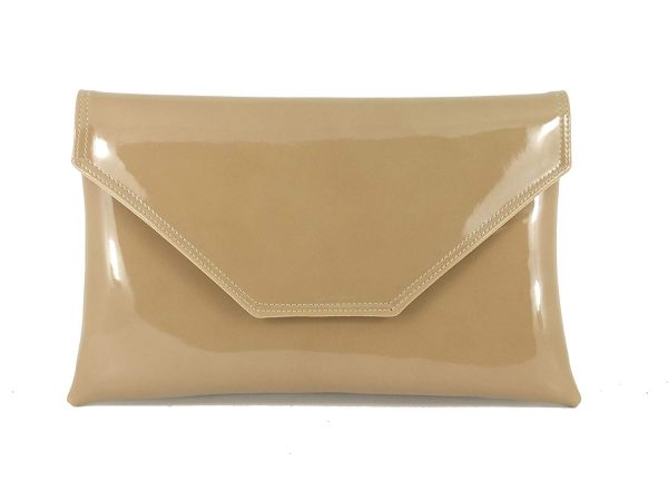 Taupe patent hotsell leather clutch